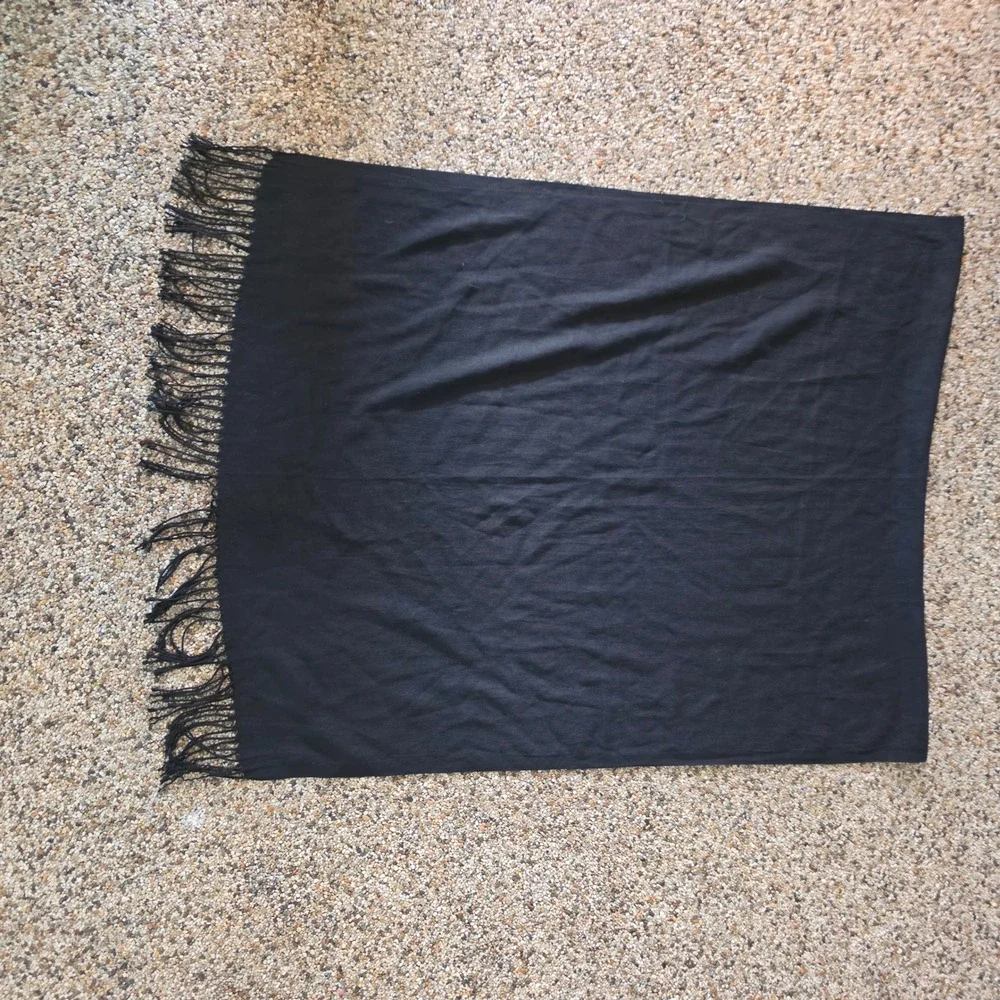 Black Viscose Scarf Fringe Trim Pashmina Shawl Wrap 66 Inch Long